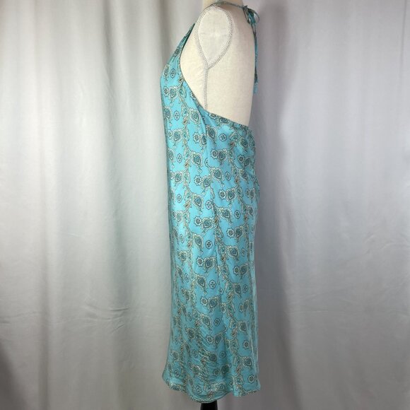 Gap Silk Halter Slip Mini Dress Vintage Y2k Size 8 Aqua Blue Green Paisley - Picture 2 of 15
